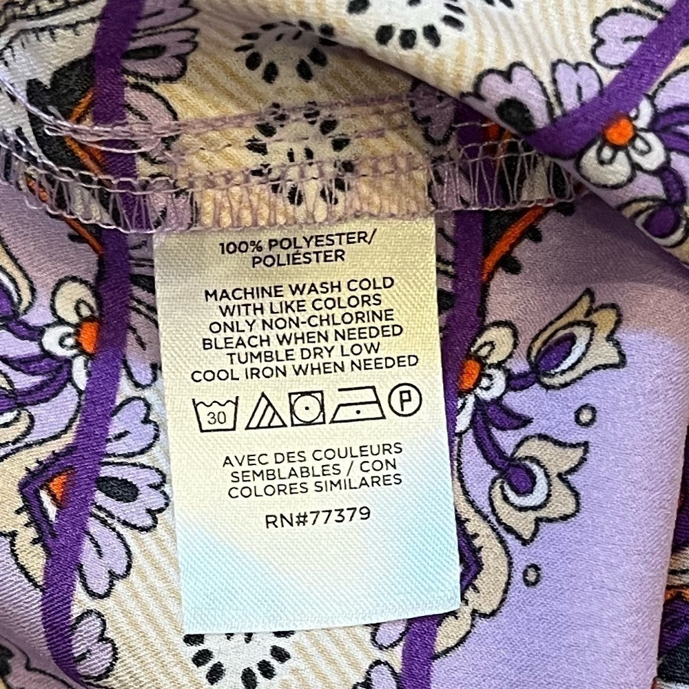 Ann Taylor XXSP Button Down Blouse Purple Oran  Pattern NWOT - Picture 10 of 11